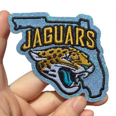 NFL Jacksonville Jaguars Football Metallic Iron-On Patch Glitter Detailing 3.15″