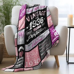 90th Birthday Gifts for Women Throw Blanket 60″ x 50″, x Pink-90yr