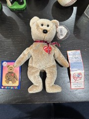 1999 Yankees Ty Signature Bear With Yankees Ticket And Card In Case Excellent