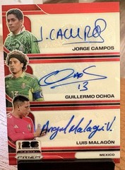 2026 Panini World Cup Prizm Campos, Ochoa, Malagon Mexico Triple Auto Red /7